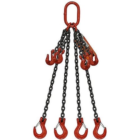 Hsi Four Leg Chain Slng, Adjstbl Type B, 1/2 in dia, 10ft L, Oblong Link to Slng Hook, 39,000lb Lmt 10AQOS1/2B-10